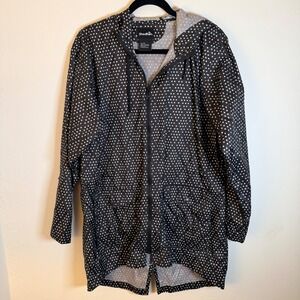 ShedRain Womens Black Polka Dot Hooded Rain Jacket Windbreaker Size M Full Zip